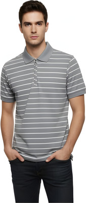 Enigmatic Striped Men Zip Neck Grey T-Shirt