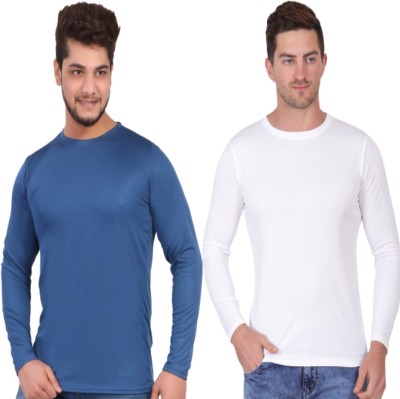 KASPY Solid Men Round Neck Blue, White T-Shirt