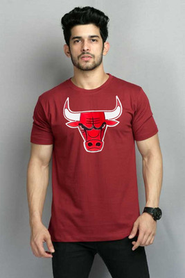 clickwell Printed Men Round Neck Maroon T-Shirt