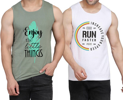 WOOSTRO Printed Men Round Neck Light Green, White T-Shirt