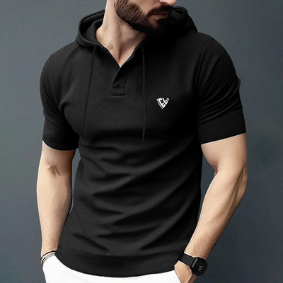EyeBogler Solid Men Hooded Neck Black T-Shirt