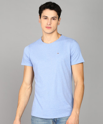 TOMMY HILFIGER Solid Men Round Neck Blue T-Shirt