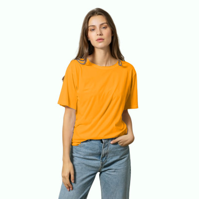 LcyFlame Solid Women Round Neck Yellow T-Shirt