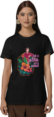 Special Trend Hub Printed Women Round Neck Black T-Shirt