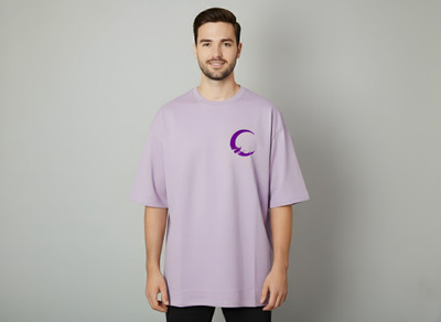 AmbroHub Embroidered Men Crew Neck Pink T-Shirt