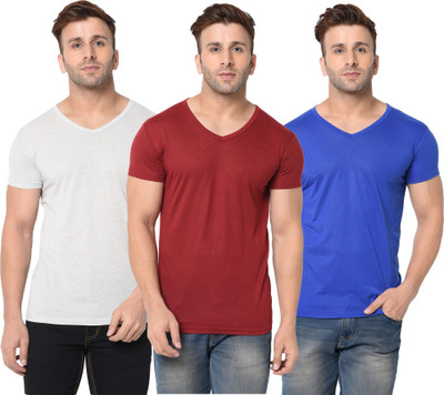 JB Jagoboy Solid Men V Neck Maroon, Blue, Grey T-Shirt