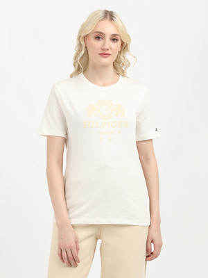 TOMMY HILFIGER Printed Women Round Neck White T-Shirt