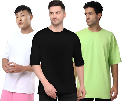 Sara ji Solid Men Crew Neck White, Black, Green T-Shirt