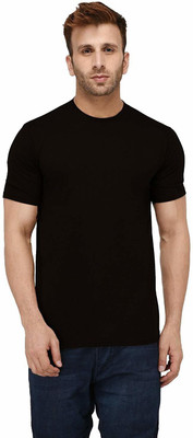 YouthPoi Solid Men Round Neck Black T-Shirt