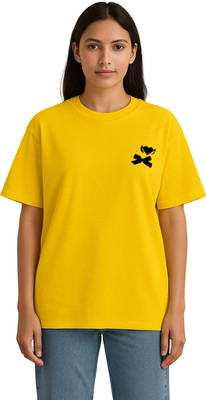 Buddy Collection Printed Women Round Neck Yellow T-Shirt