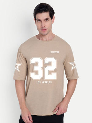 SCOTT FINCHER Printed Men Round Neck Beige T-Shirt