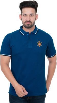 RISHVI SPORTS Solid Men Polo Neck Blue T-Shirt