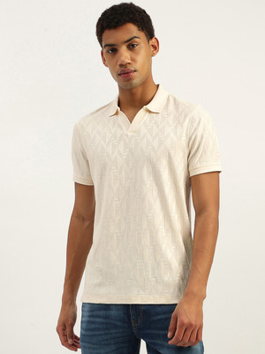 United Colors of Benetton Self Design Men Mandarin Collar White T-Shirt
