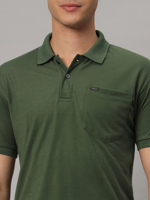 BLACK BLINK Solid Men Polo Neck Dark Green T-Shirt