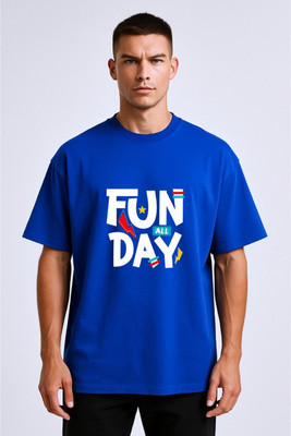 BLOSSOMTRADER Typography Men Round Neck Blue T-Shirt