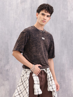 WROGN Washed Men Crew Neck Brown T-Shirt