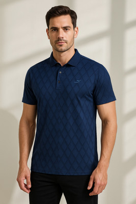Sportz Fit Solid Men Polo Neck Blue T-Shirt