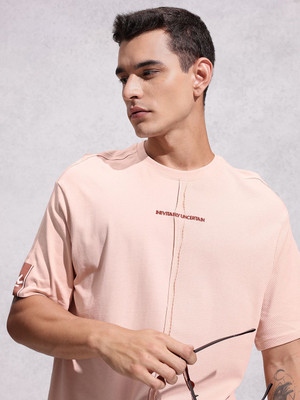 WROGN Self Design Men Round Neck Orange T-Shirt