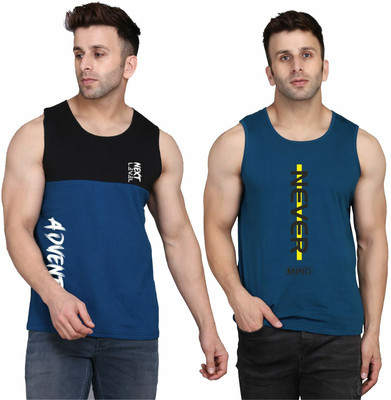 MINISTRY OF FRIENDS Colorblock, Printed Men Round Neck Black, Dark Blue T-Shirt