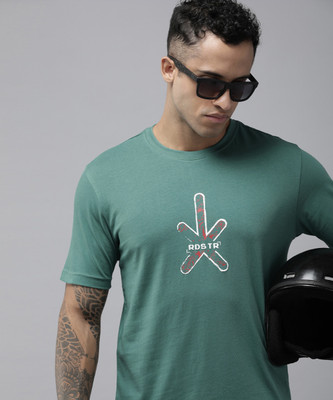 Roadster Printed, Typography Men Round Neck Green T-Shirt