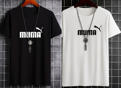 Meetri Printed Men Round Neck Black, White T-Shirt