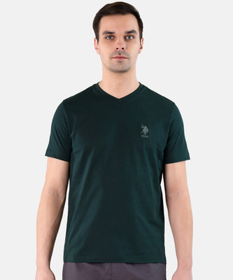 U.S. POLO ASSN. Solid Men Round Neck Green T-Shirt