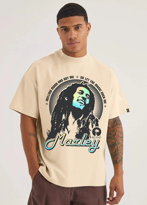 Pronk Printed, Typography Men Round Neck Beige T-Shirt
