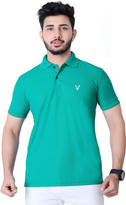 KASHIRA Solid Men Polo Neck Green T-Shirt