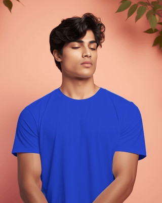 Metroloom Solid Men Round Neck Dark Blue T-Shirt