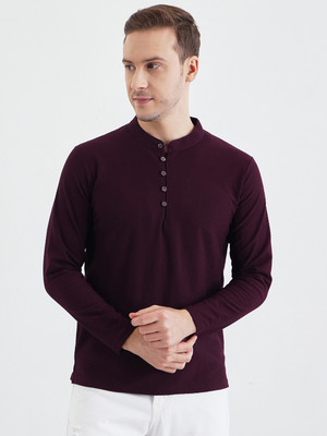 PIVL Chevron/Zig Zag Men Henley Neck Maroon T-Shirt