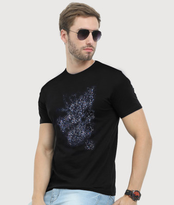 Reya Printed Men Round Neck Black T-Shirt