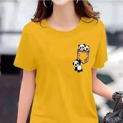 TARSHI Printed Women Round Neck Yellow T-Shirt