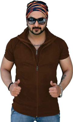 Tresna Trending Solid Men Polo Neck Brown T-Shirt