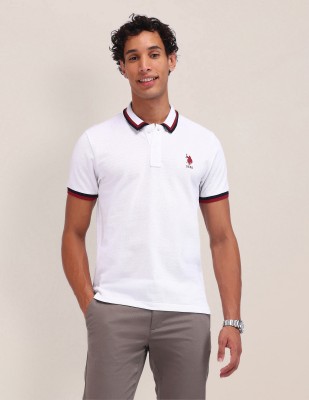 U.S. POLO ASSN. Solid Men Polo Neck White T-Shirt