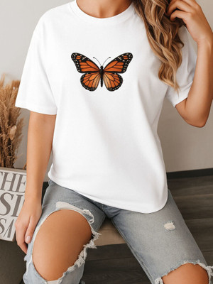 SZN Printed Women Round Neck White T-Shirt