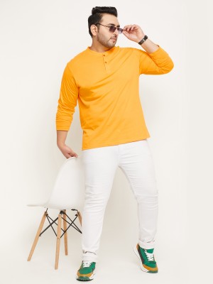 Club York Solid Men Henley Neck Yellow T-Shirt