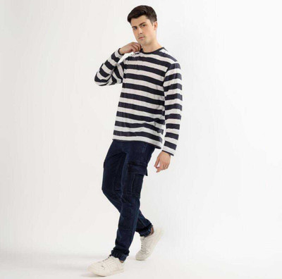 IB Fashion Striped Men Round Neck Black, White T-Shirt