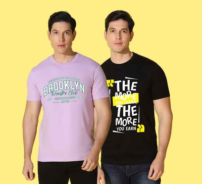 WOOSTRO Printed Men Round Neck Multicolor T-Shirt