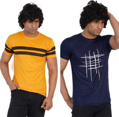 Oishee Tribal Print Men Round Neck Yellow, Dark Blue T-Shirt