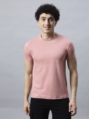 Asterisk Solid Men Round Neck Pink T-Shirt