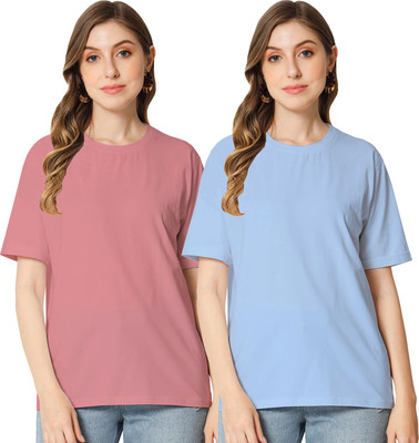 HouseOfCommon Solid Women Round Neck Multicolor T-Shirt