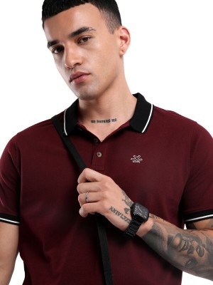 WROGN Solid Men Polo Neck Maroon T-Shirt