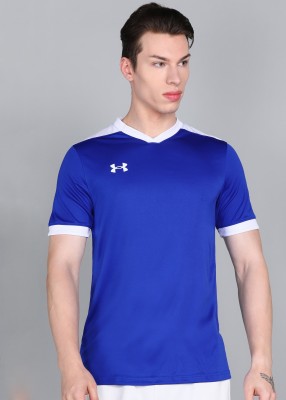 UNDER ARMOUR Solid Men V Neck Blue T-Shirt