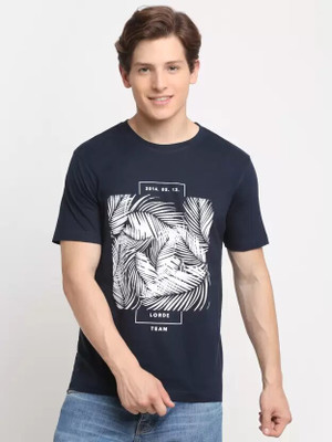 SPOWEARY Printed Men Round Neck Navy Blue, Multicolor T-Shirt