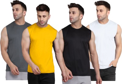 UDI n ADI Solid Men Round Neck Yellow, Grey, Black, White T-Shirt