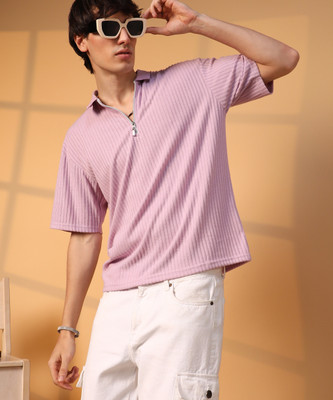 CAMPUS SUTRA Self Design Men Polo Neck Pink T-Shirt