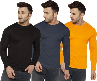 UDI n ADI Solid Men Round Neck Black, Grey, Yellow T-Shirt