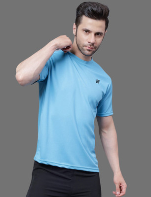 Menino Solid Men Round Neck Light Blue T-Shirt