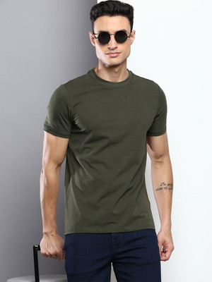 OrrganicChics Solid Men Round Neck Green T-Shirt