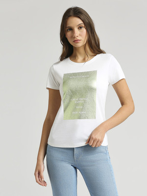 Pepe Jeans Printed, Typography Women Round Neck White T-Shirt